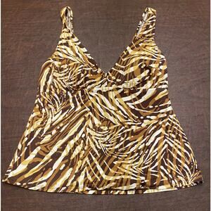 Jantzen Classics Animal Print Brown Beige Tankini Top V-neck Sze 12 Mobwife Sexy